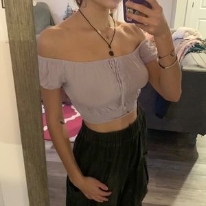 adorable light purple cropped peasant top